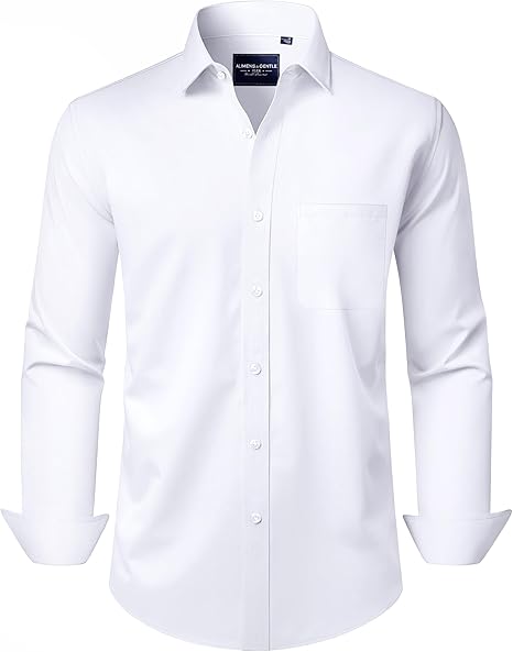 Men's Dress Shirts Long Sleeve Wrinkle-Free Stretch Shirts Solid Formal Button Down Shirt with Pocket